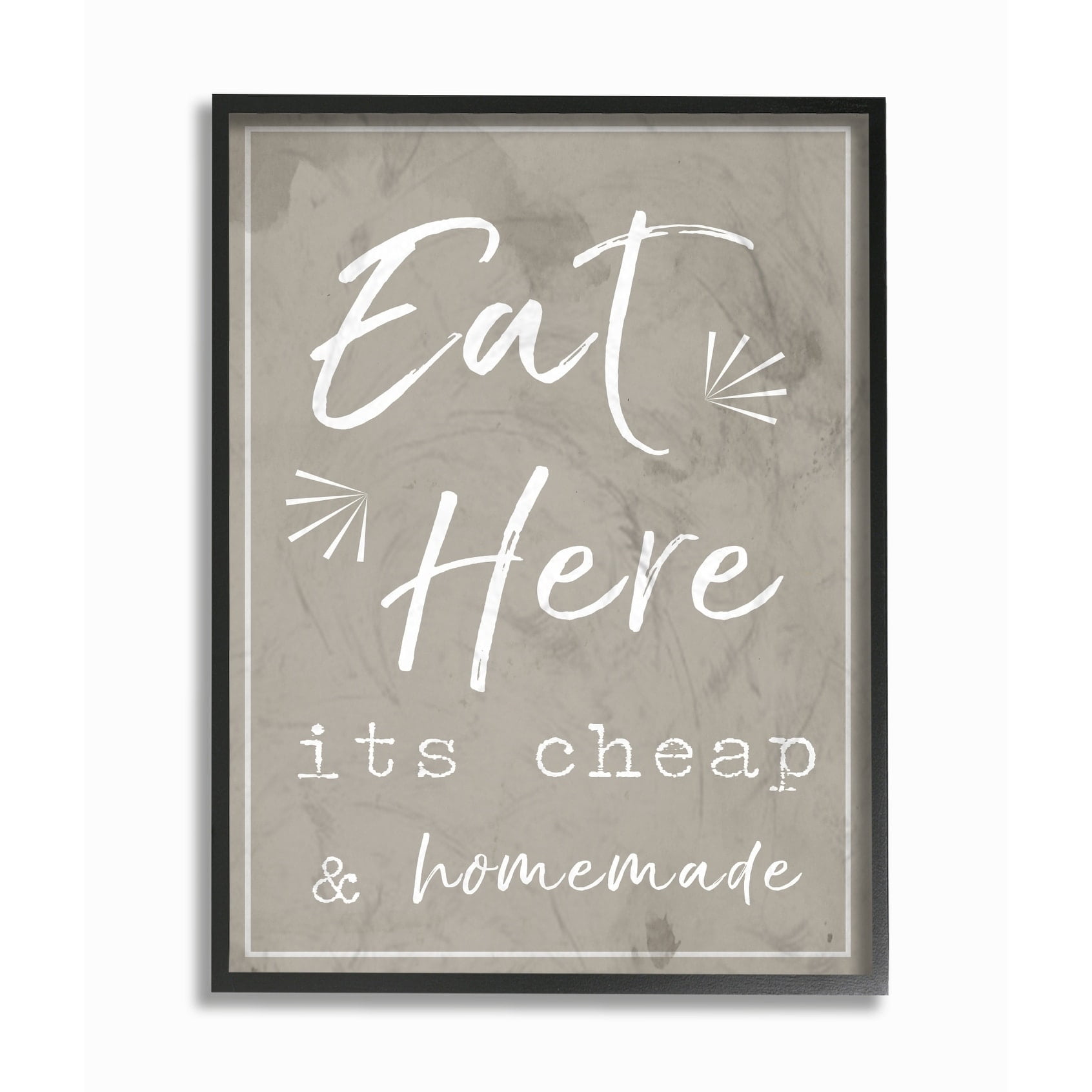 Stupell Industries Eat Here Home Cooking Beige Novelty Painting Black Framed Art Print Wall Art, 11 x 14