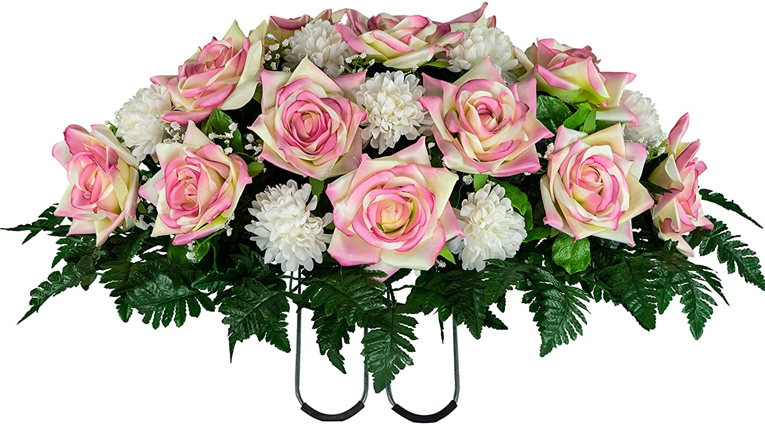 Sympathy Silks Artificial Cemetery Flowers 30" Cream Pink Open Rose