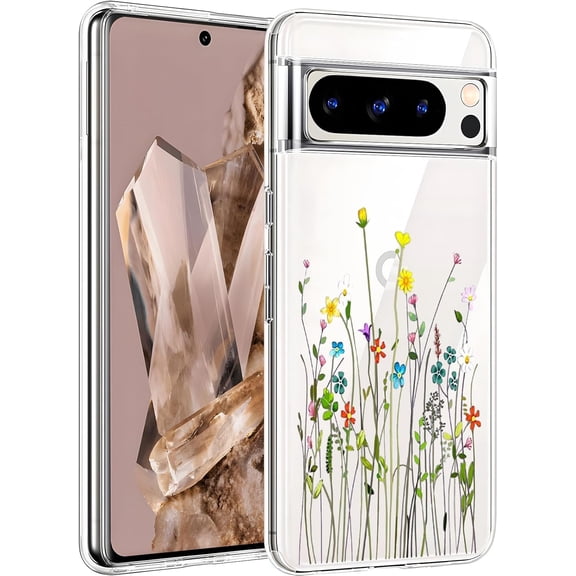 for Google Pixel 8 Pro Crystal Clear Flower Case Soft TPU Transparent Flexible Slim Thin Floral Pattern Print Design Protective Phone Cover for Girls Women, Flower Bouquet