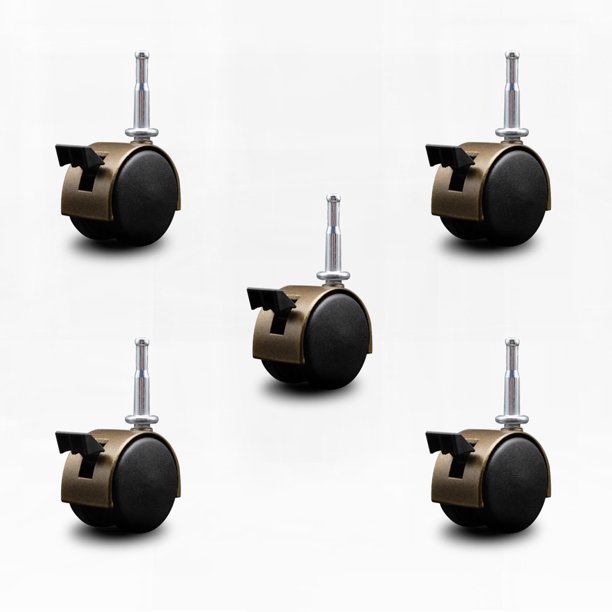 2 Inch Office Chair Casters with Brakes Windsor Antique Metal Hooded Twin Wheel 5/16 Inch