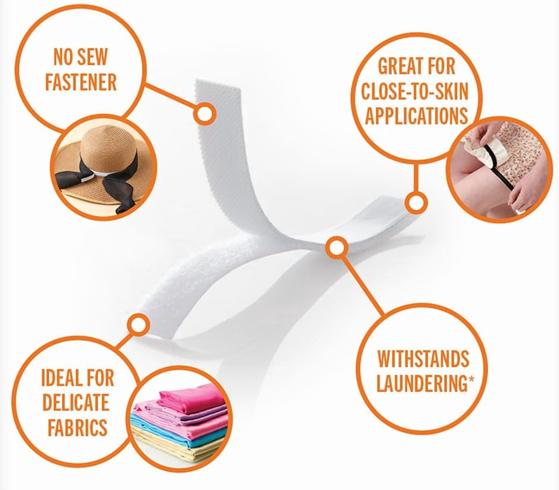 VELCRO Brand SLEEK & THIN™ - Stick On Hem Tape | No Sew Low Profile Hemming | 3ft X 1/2" Roll, White