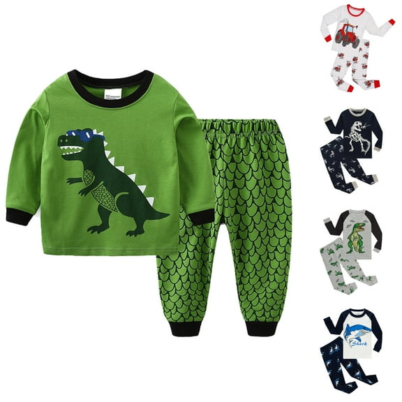 GYRATEDREAM Toddler Baby Boy Casual Clothes Kids Cotton Dinosaur Long Sleeve T-Shirt Tops and Pants 2Pcs Lounge Wear Clothing 1-7 Years