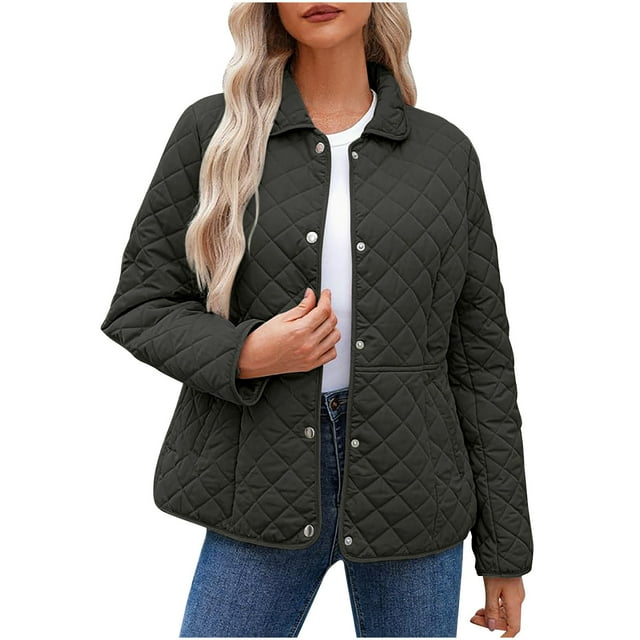 Womens Puffer Jacket Quilted Barn Jackets Long Sleeve Button Down Winter Quilted Jackets Puffy Coats Quilted Bomber Jacket Puffer Jacket Outerwear Coats with Pockets
