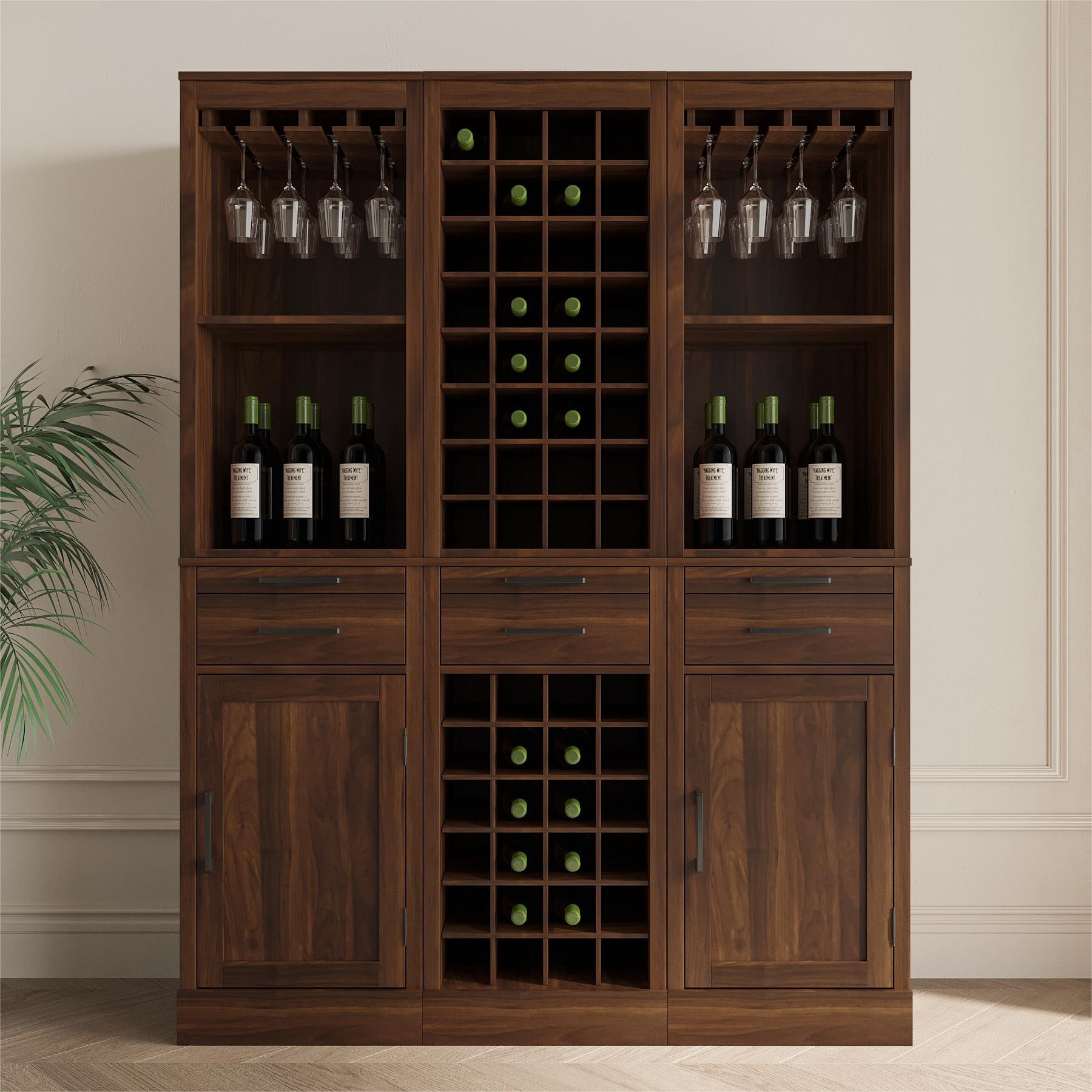 Wine Bar Cabinet,Farmhouse Wine Bar Cabinet Buffet Cabinet & Sideboard Cupboard for Living,Dining Room,Walnut Brown