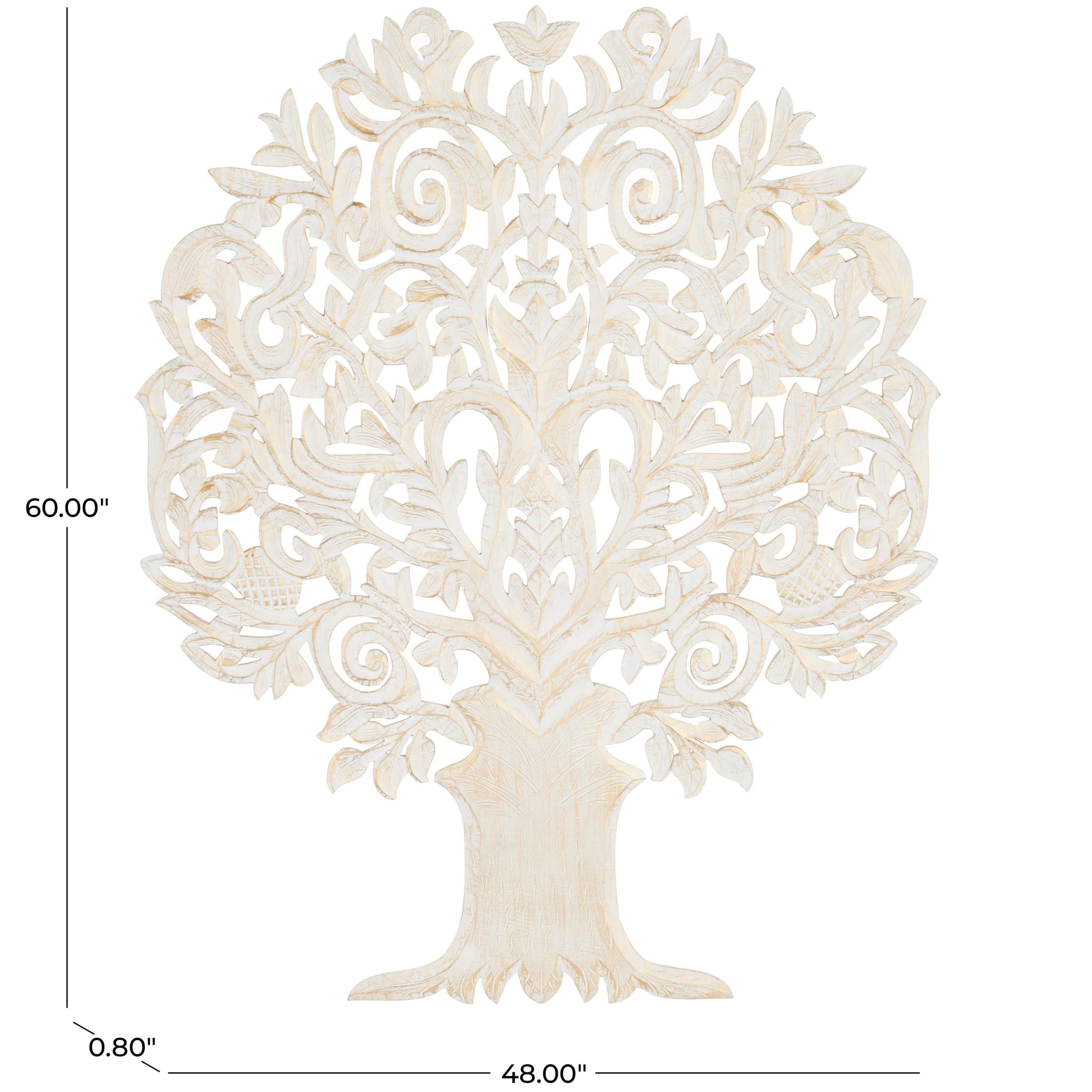 DecMode Gold Wooden Handmade Carved Tree Wall Decor with Scroll Details