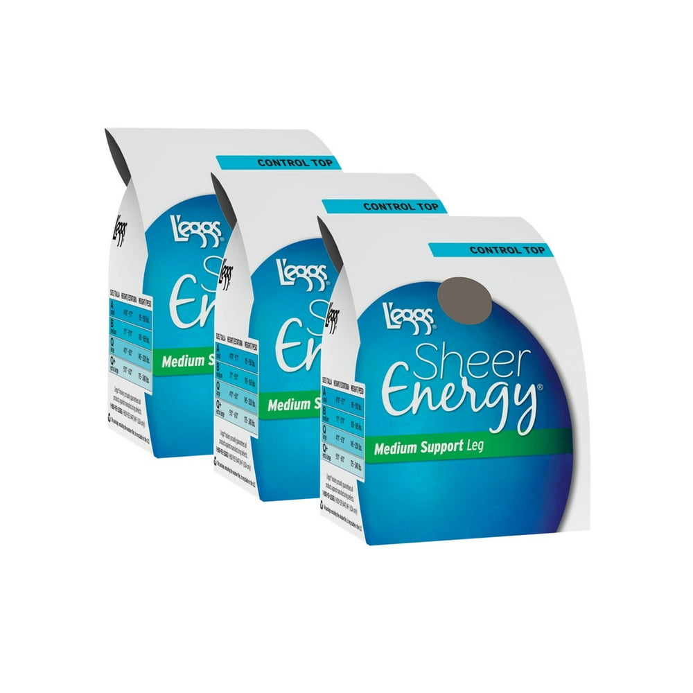 L'eggs Sheer Energy Medium Support Control Top Hosiery, 3 Pack.