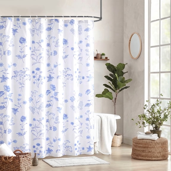 Floral Shower Curtain Botanical Print Fabric Shower Curtain with 12 Hooks, Waterproof Watercolor Vintage Farmhouse Bathroom Decor, 70.8" x 70.8"
