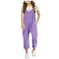 thumbnail image 2 of Kids Rompers Girls Casual Sleeveless Spaghetti Strap Loose Overalls Pocketed Long Pants Girls' Jumpsuits 4 Years-5 Years, 2 of 4