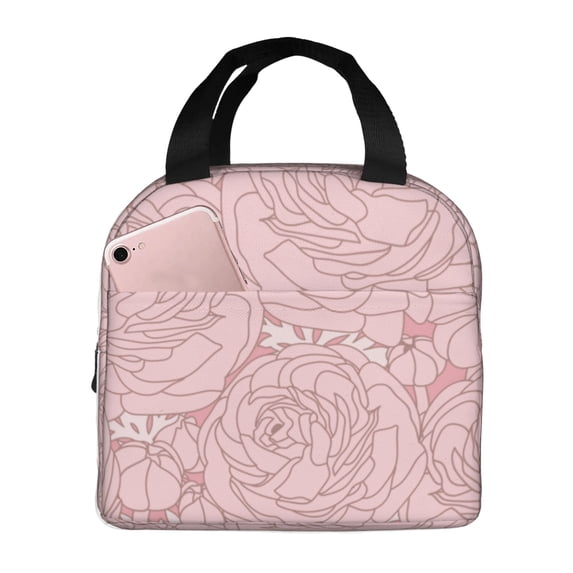ZICANCN Insulated Lunch Bag for Women Men, Pink Floral Pattern Reusable Cute Lunch Bags for Picnic School Work Office