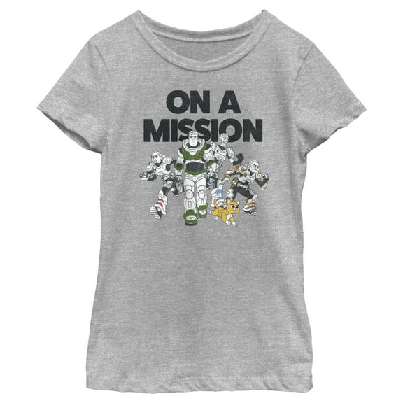 Girl's Lightyear On a Mission Group  Graphic Tee Athletic Heather Small