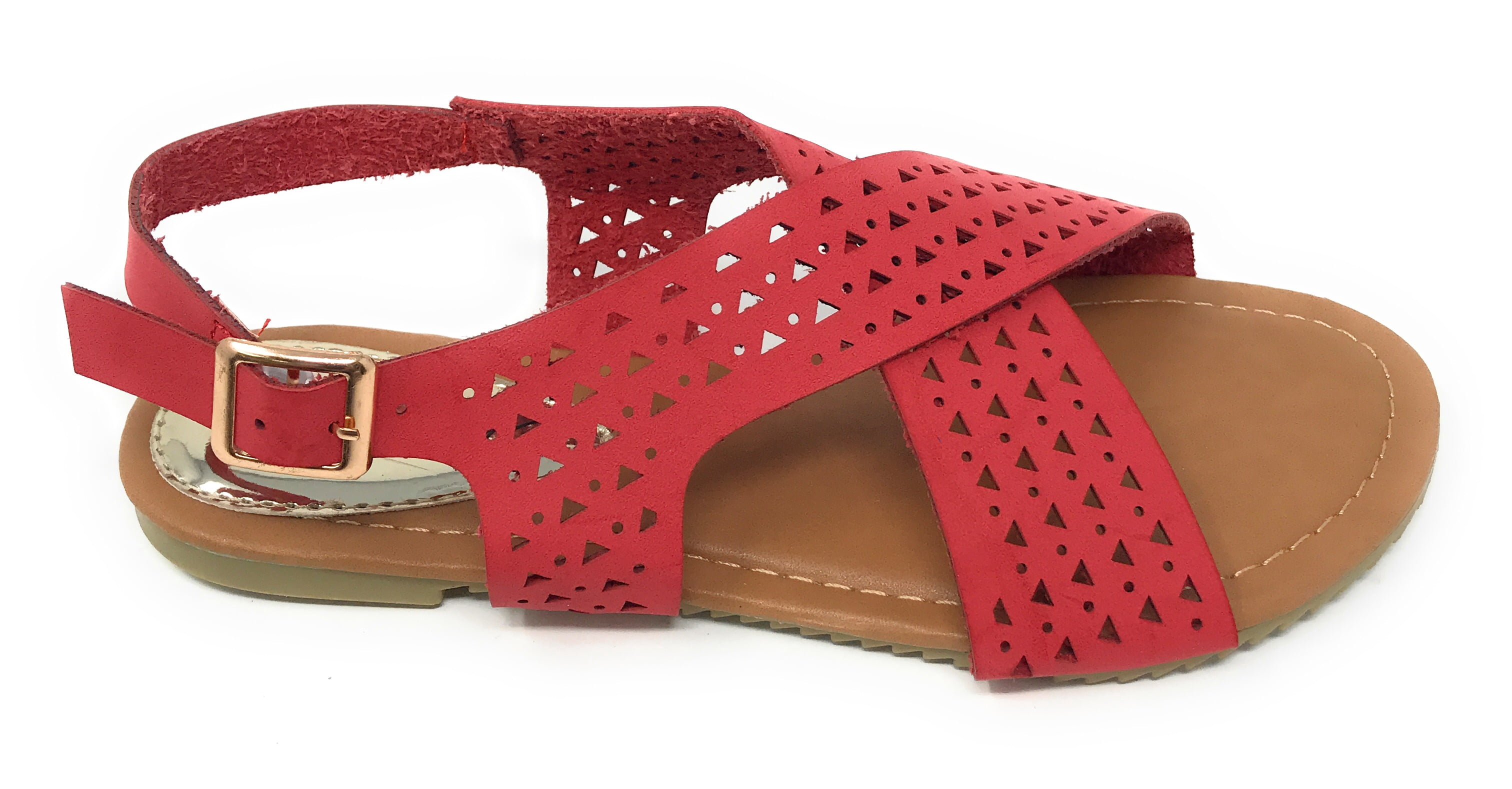 Victoria K Women's Perforated CrissCross Straps With Side Buckle Sandals