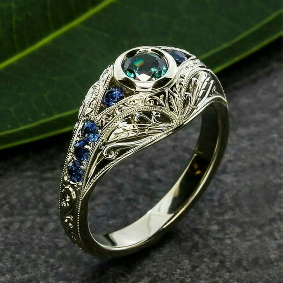 Vintage Hollow Carved Inlaid Colorful Glass Diamond Ring