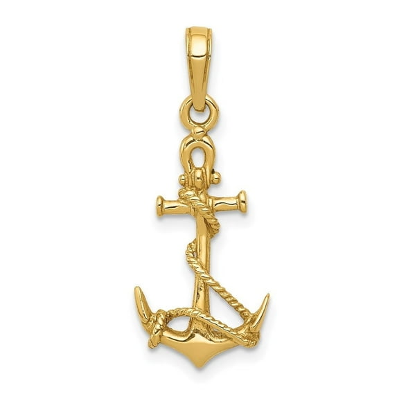 Auriga Fine Jewelry 14K Yellow Gold 3-D Anchor Shackle and Entwined Rope Pendant for Women (L-25 mm,W-11 mm)