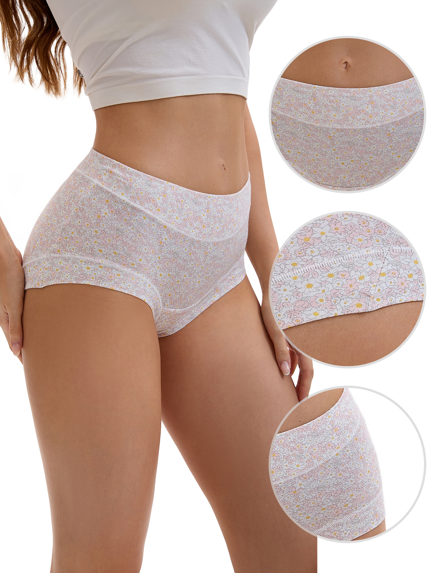 Unique Bargains Floral High Waisted Full Coverage Briefs 2XL Light Pink