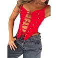 thumbnail image 2 of Liacowi Women Sexy Spaghetti Strap Bustiers Crop Top Cutout  Low Cut Irregular Hem Tank Tops Vintage Vests, 2 of 6