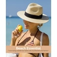 thumbnail image 2 of Panama Hat Sun Hats for Women Men Wide Brim Fedora Straw Beach Hat UV UPF 50- Beige Khaki- L, 2 of 9