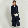 thumbnail image 5 of IBTOM CASTLE Kids Girls Muslim Abaya Dress Long Sleeve Chiffon Islamic Kaftan Robe Open Front Cardigan Prayer Dress with Hijab 13-14 Years Black, 5 of 8