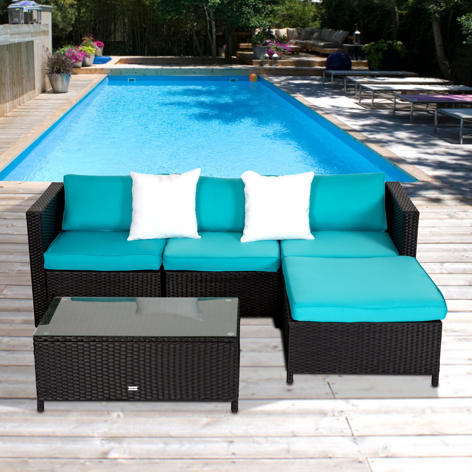 Kinbor 5pcs Outdoor Patio Furniture Sectional Pe Wicker Rattan Sofa Set