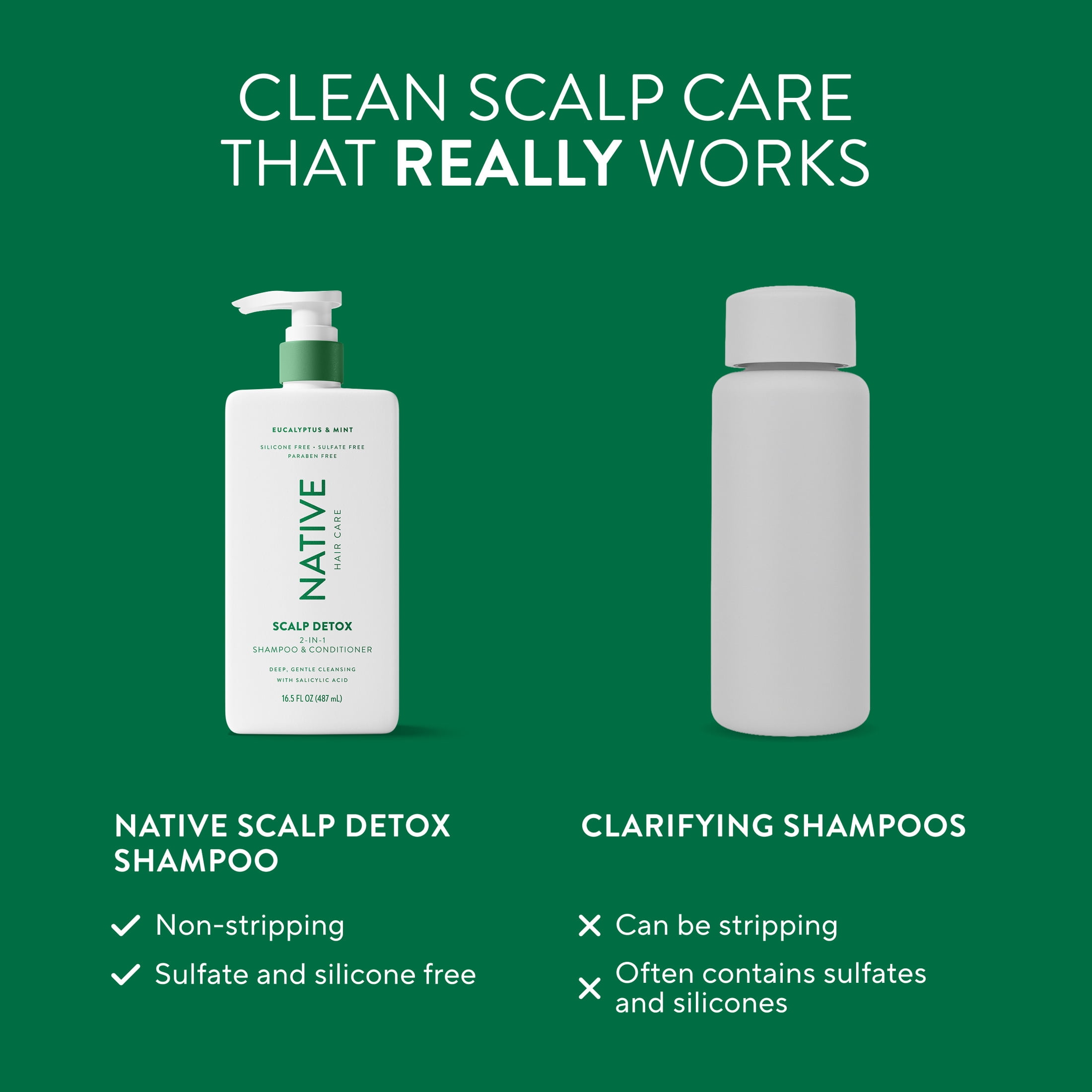 6 pack) Native Scalp Detox Eucalyptus and Mint 2 in 1 Shampoo and