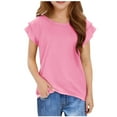 thumbnail image 2 of lcziwo Girls T Shirts Ruffle Short Sleeve Round Neck Loose Blouse Summer Solid Color Casual Kids Tee Tops Pink, 2 of 7