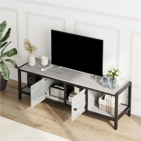 Garvee 58 Inch TV Stand with Storage,TV Entertainment Center Up to 75 Inch TV,Wooden TV Stand for Living Room, Bedroom,Brown 58 inches - Grey