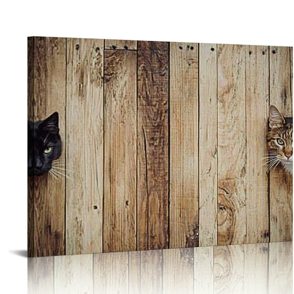 Creowell Cats Wooden Wall Art Modern Canvas Prints Home Decor 16x12in