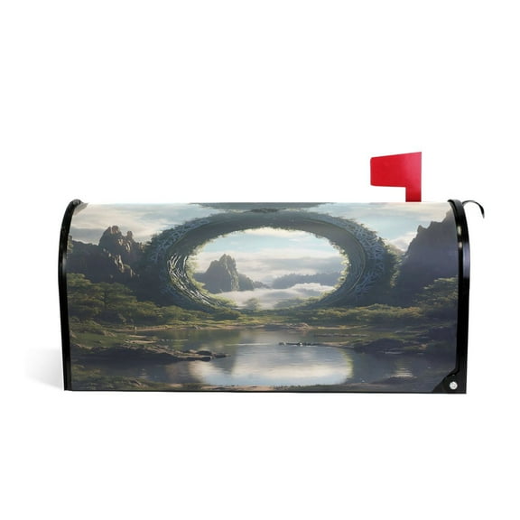 Mailbox Covers Magnetic Large Size Post Box Cover Wrap Outside Waterproof Home Yard Garden Decor Circle Gate in Mountains 25.5x21