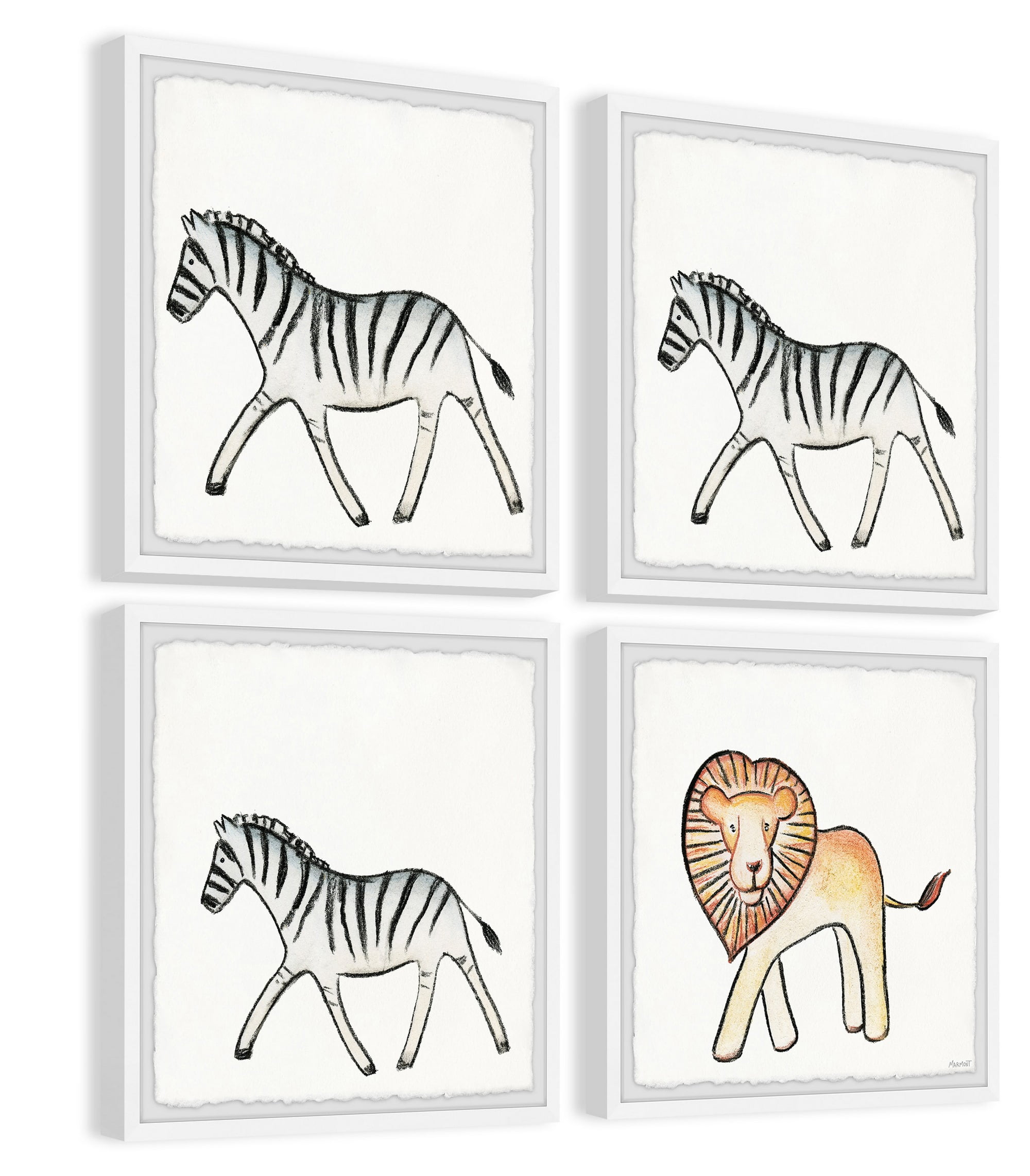 Marmont Hill Lion and the Zebras Quadriptych, 36" x 36"