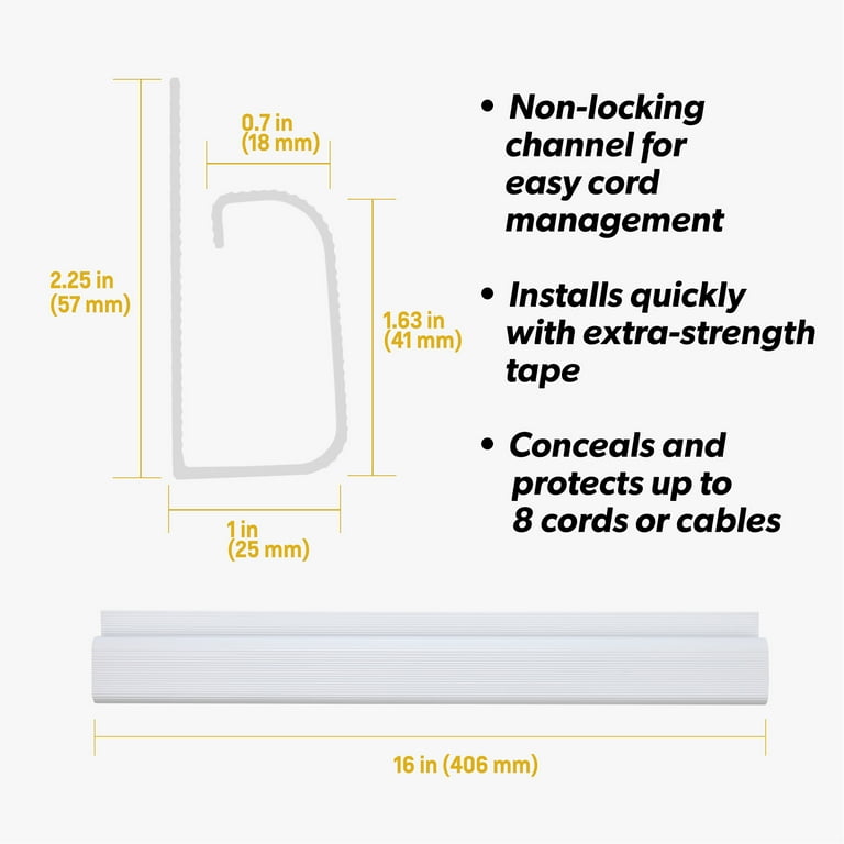 J Channel Desk Cable Organizers by SimpleCord - 10 White Raceway Channels - Cord Cover Management Kit for Desks, Offices, and Kitchens