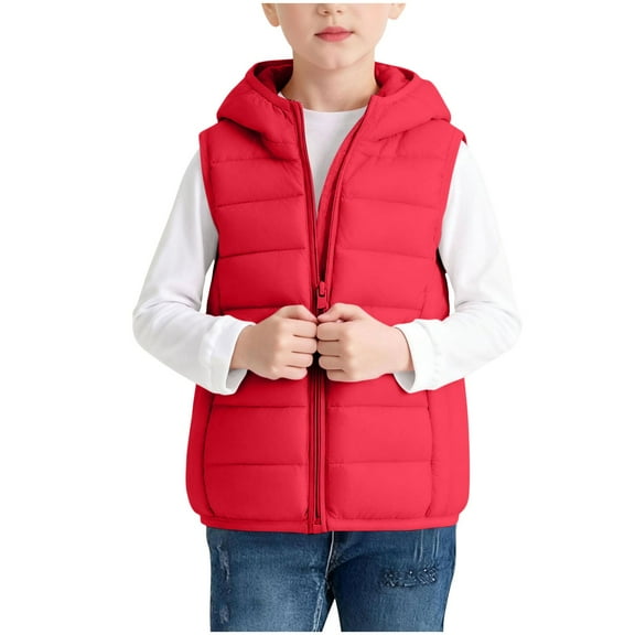 Boys Girls Clothes Plain Hooded Zipper Warm Sleeveless Top Little/Big Kids Casual Jacket, 13 Years Red