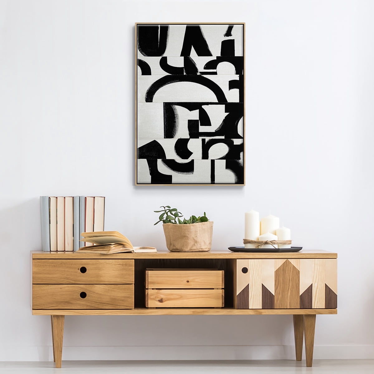 Prosperous Elements V11 Framed Premium Gallery Wrapped Canvas - Ready to Hang - 17 x 25 - Natural Wood Floating Frame