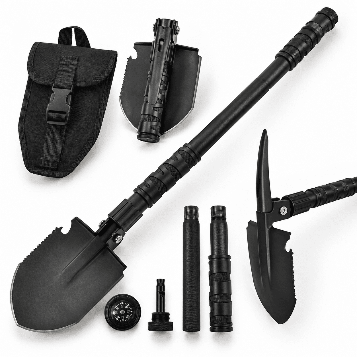 24.21 Inch Folding Camping Shovel with Pickaxe Multi-Tool for Outdoor Use