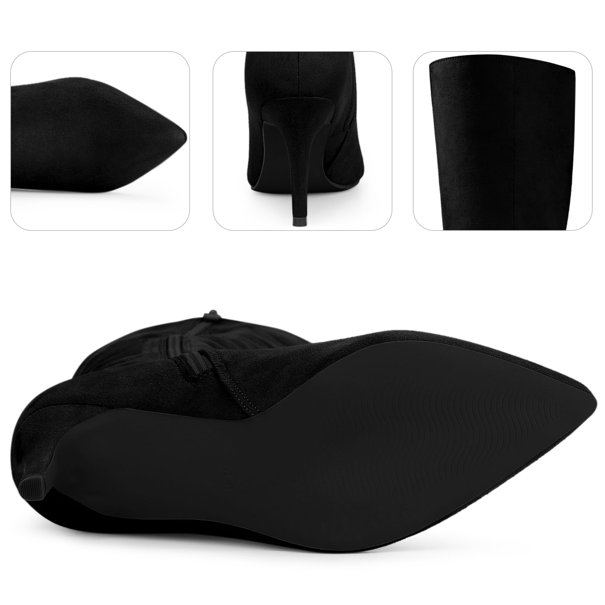 Unique Bargains Women's Side Zip-Up Pointed Toe Stiletto Heel Knee High Boots