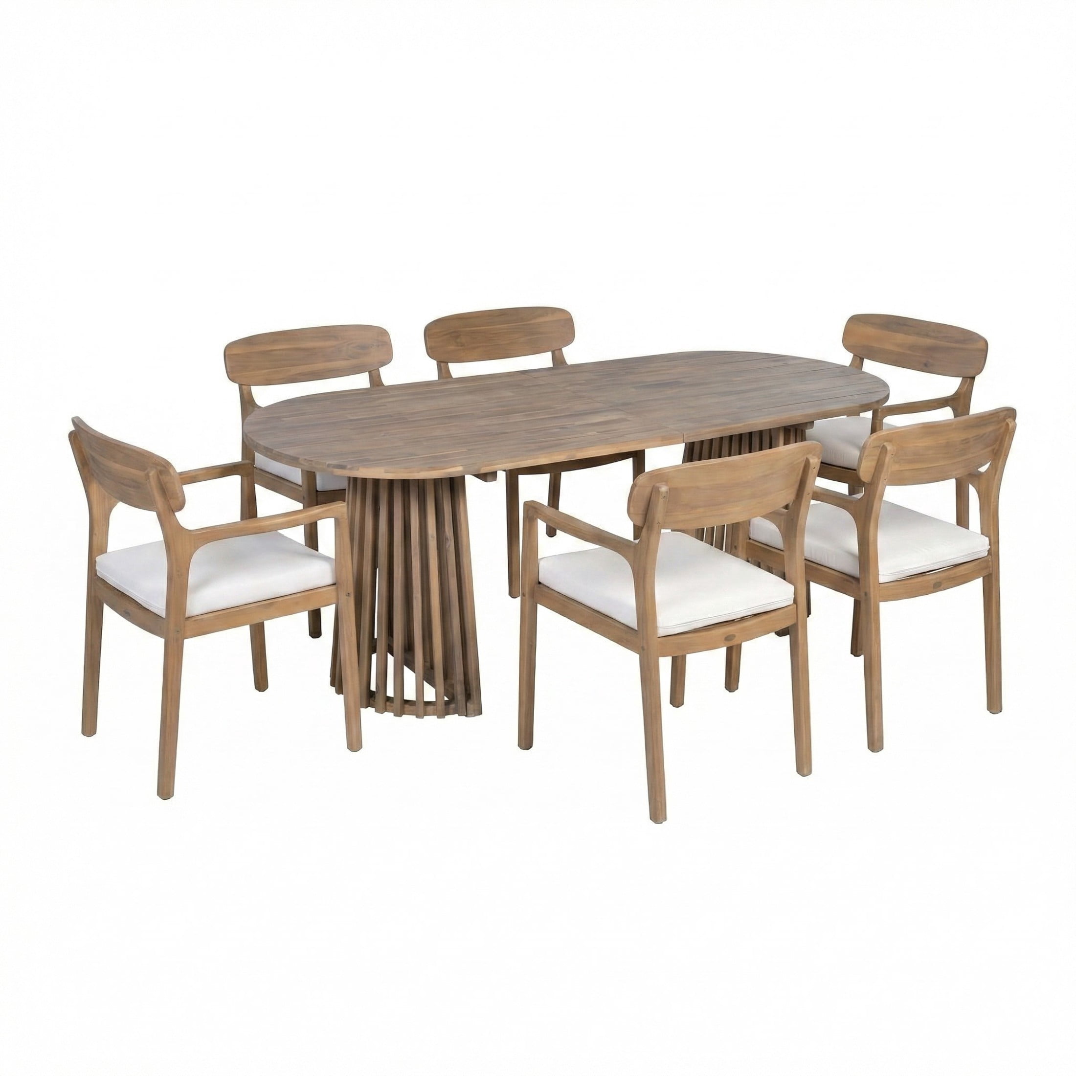Christopher Knight Home 7-Piece Wood Outdoor Dining Set, Oval Table with Cushioned Chairs, Light Teak