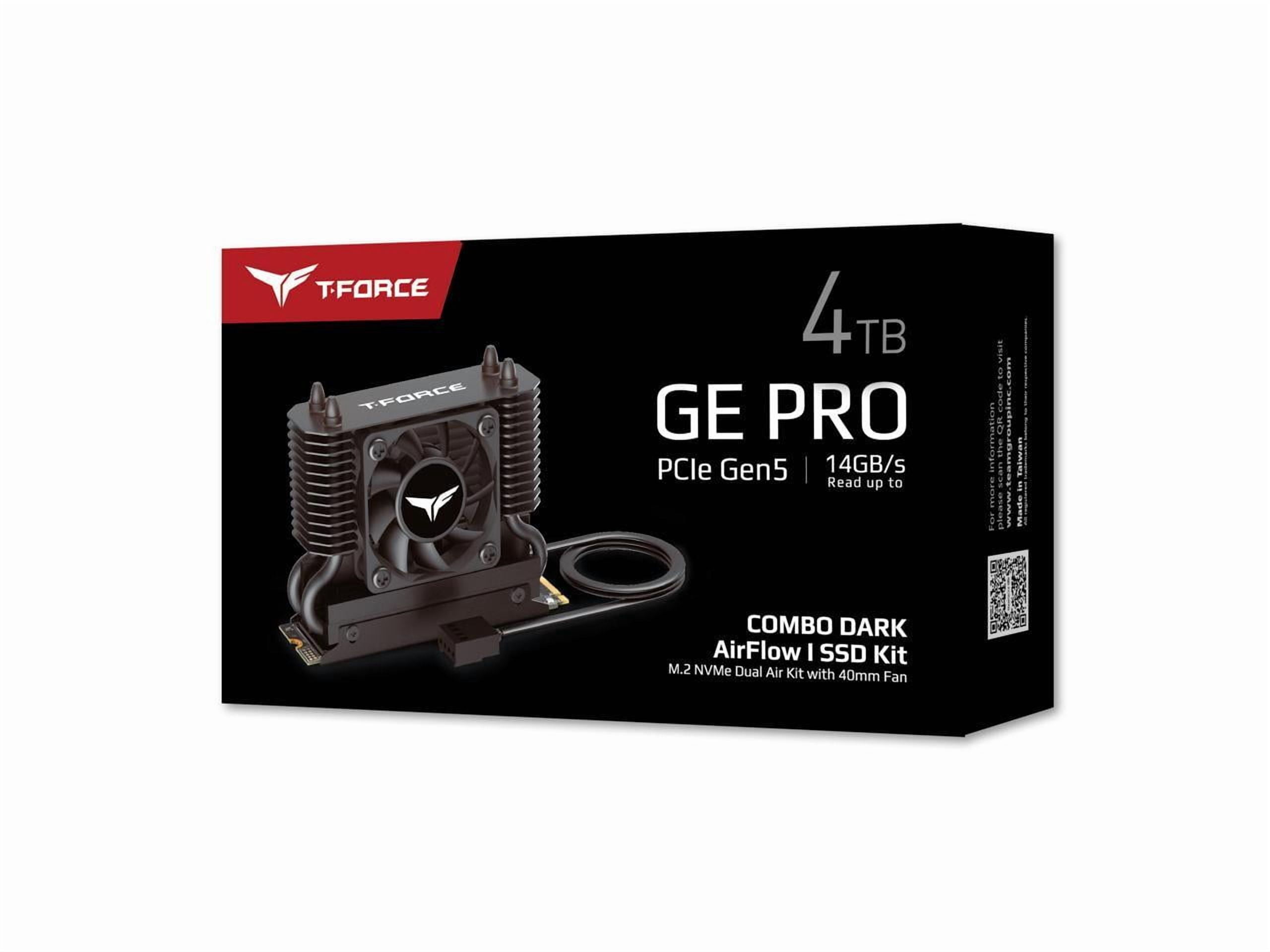 Team Group T-FORCE GE PRO M.2 2280 4TB PCIe Gen 5.0x4 with NVMe 2.0 3D NAND Internal Solid State Drive (SSD) with AirFlow 1 TM8FG3004T0C133