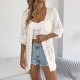thumbnail image 2 of FRSASU Women's Crochet Knit Cardigan Sweaters Short Sleeve Open Front Kimonos Boho Lightweight Cardigans Tops Beige, 2 of 8
