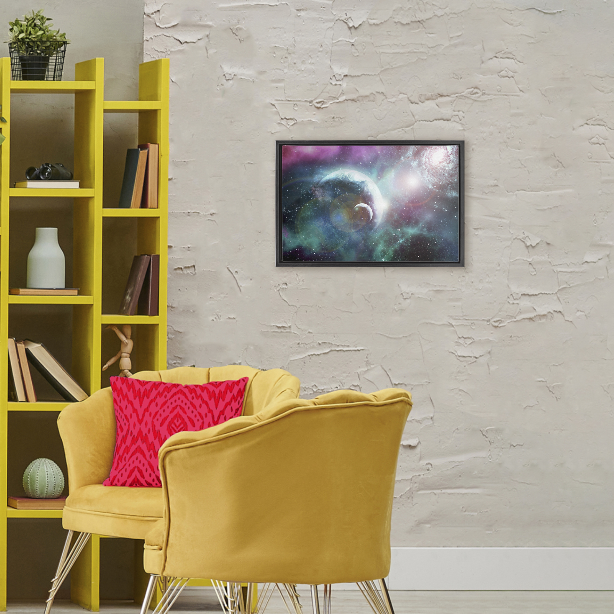 Eclipsing Cosmos Planets Black Framed Floater Canvas Wall Art, design by Ali Chris