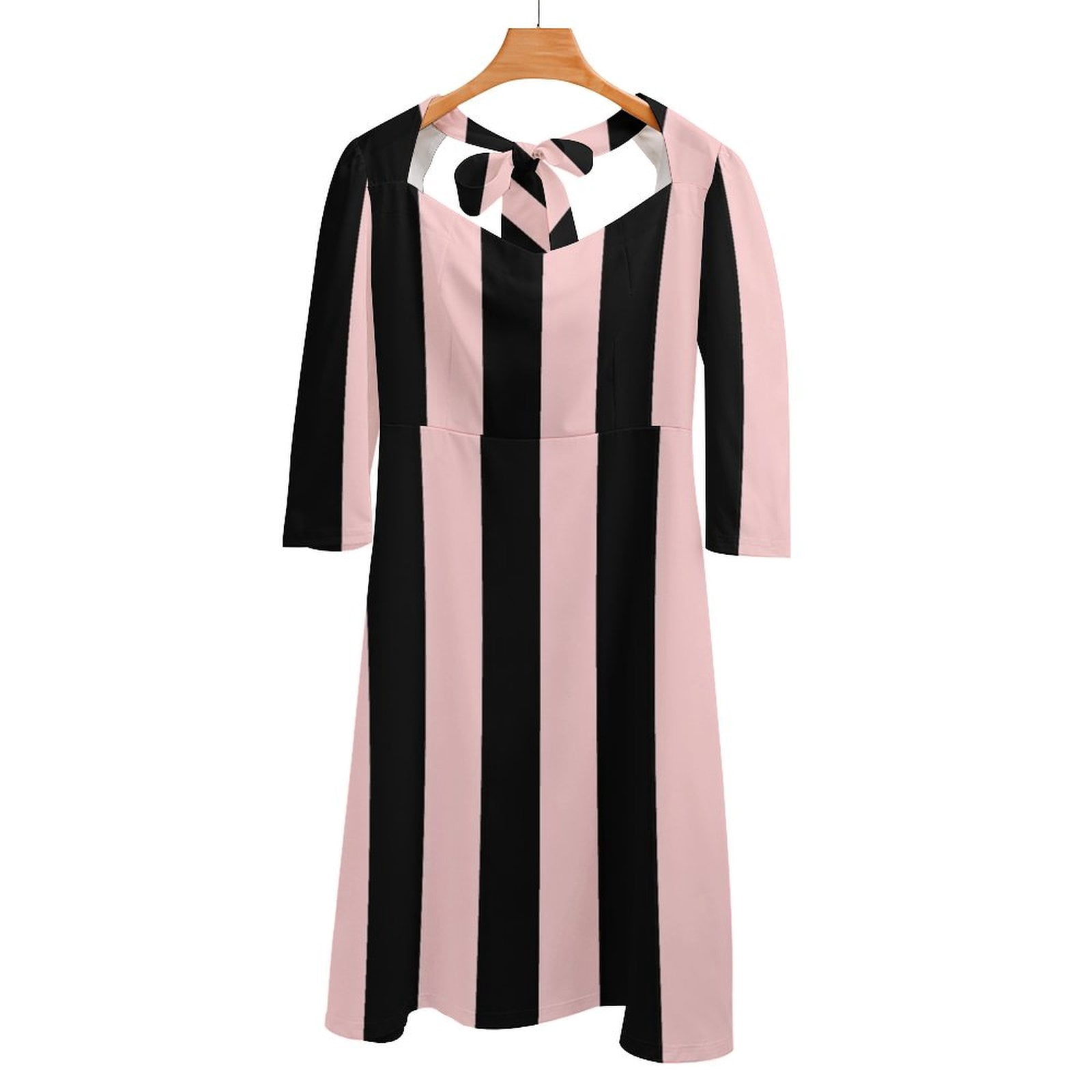 pink dress with black stripes Entro Pink Stripe Scalloped Mini Dress with Red Trim, L / Pink