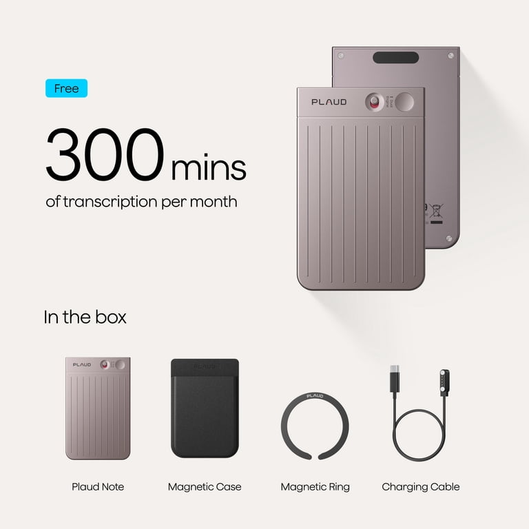 PLAUD AI Voice Recorder, 64GB Memory, App Control, Supports 112