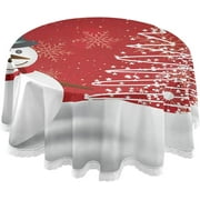 SKYSONIC 60" Merry Christmas Snowman Round Tablecloth Snowflake Tree Table Cloth Cover Mat Washable Polyester Dining Decorative for Holiday Home Picnic Party Wedding