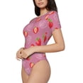 thumbnail image 2 of KLL Women 's Crew Neck Bodysuit Jumpsuits Cute Strawberry Print Short onesies Stretch T Shirts, 2 of 7