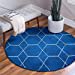 thumbnail image 3 of Unique Loom 3151586 7 x 7 ft. Geometric Trellis Frieze Round Rug, Navy Blue, 3 of 15