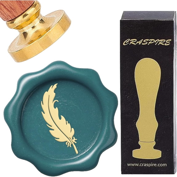 Feather Wax Seal Stamp Vintage 25mm Sealing Wax Stamps Removable Brass Head with Wooden Handle for Wedding Party Envelopes Invitations Gift Packing Wrap Decoration DIY