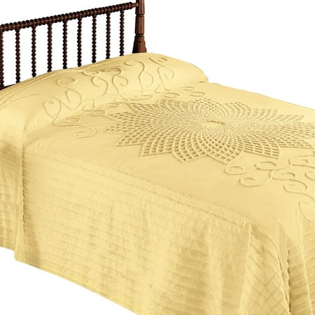 Collections Etc. Vintage Starburst Bedspread with Country Handwork Detailing  Lightweight Bedspread  Yellow  Queen