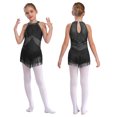 thumbnail image 6 of YiZYiF Kids Girls Shiny Tassel Jazz Latin Dance Dress Leotard Keyhole Back Lyrical Dance Costume Black 16, 6 of 7