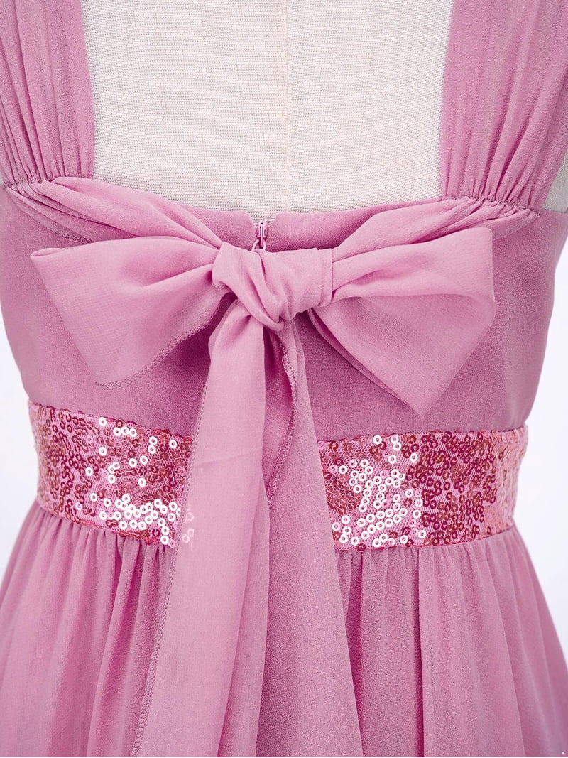 MSemis Girls Sequin High Low Flower Girls Dresses Sleeveless Bowknot  Wedding Birthday Party Dress Pink 6 - Walmart.com