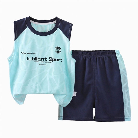 Leey-World Boys Outfit Sets Size 8 Boys Summer Shorts Set, 2 Piece Graphic Tee and Athletic Shorts, Cotton Blend Activewear(Blue,4-5 Years)