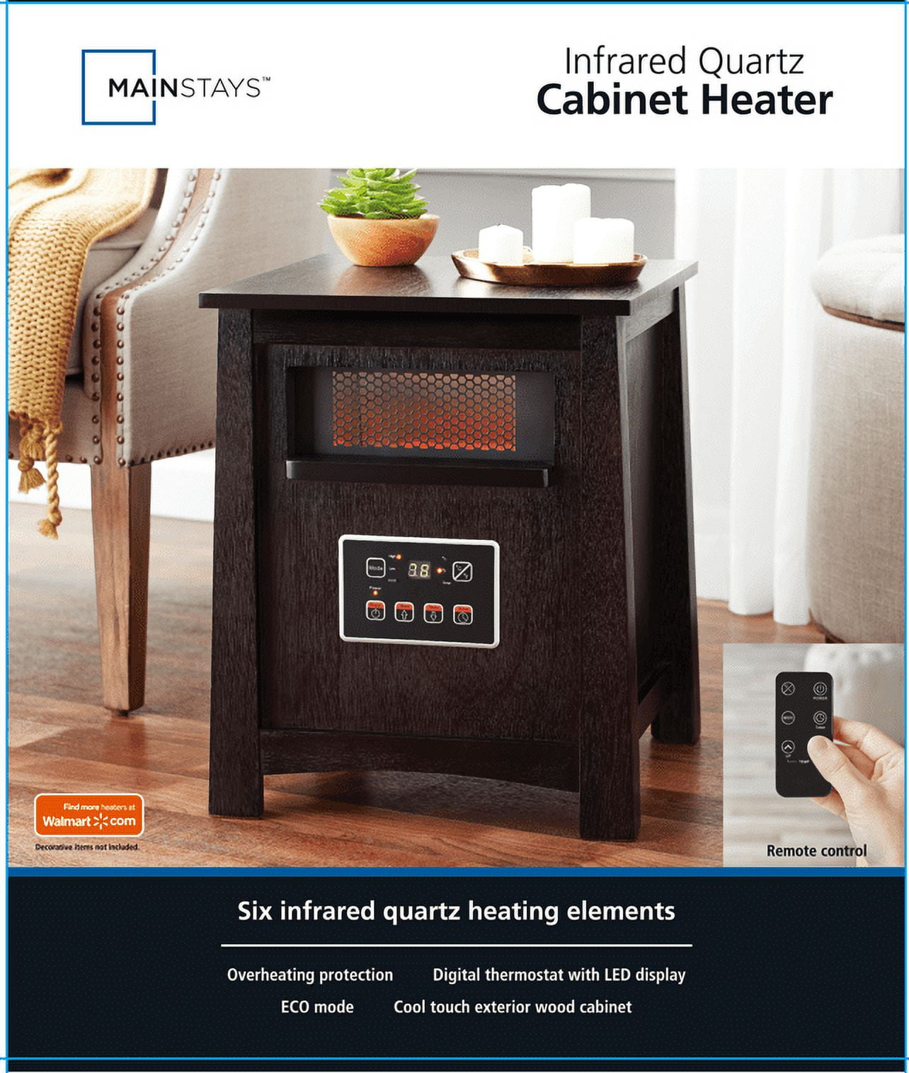 Mainstays Infrared Quartz Cabinet Heater, Black, WH-96H3 - Walmart.com