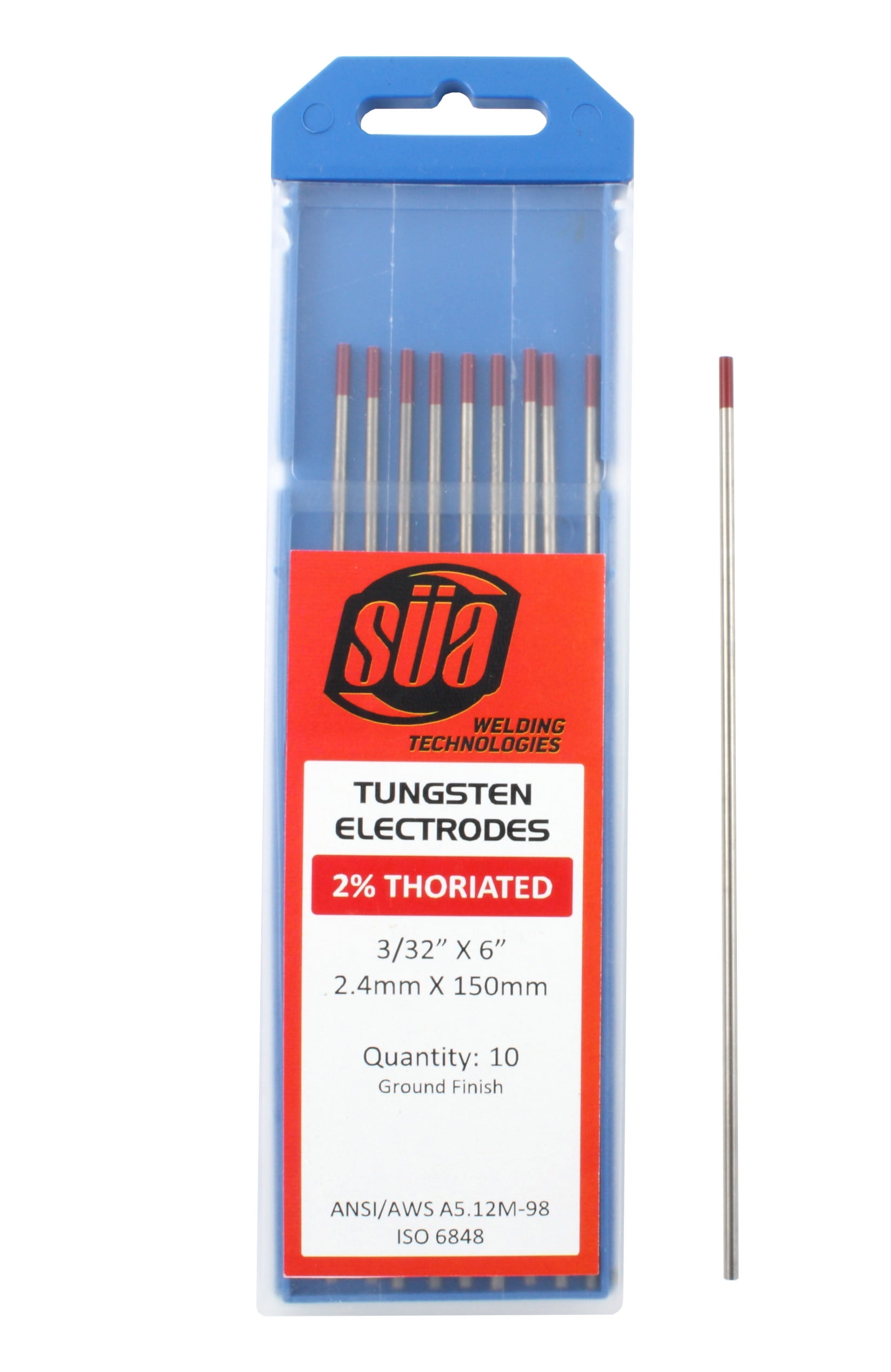 SÜA 2 Thoriated Tungsten Electrode TIG Welding 3/32" x 6" (Red