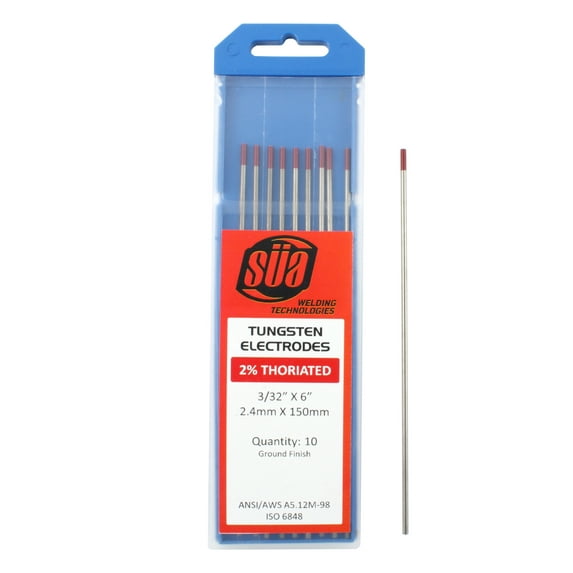 SÜA - 2% Thoriated Tungsten Electrode - TIG Welding - 3/32" x 6" - (Red Tip) - (10 PACK)